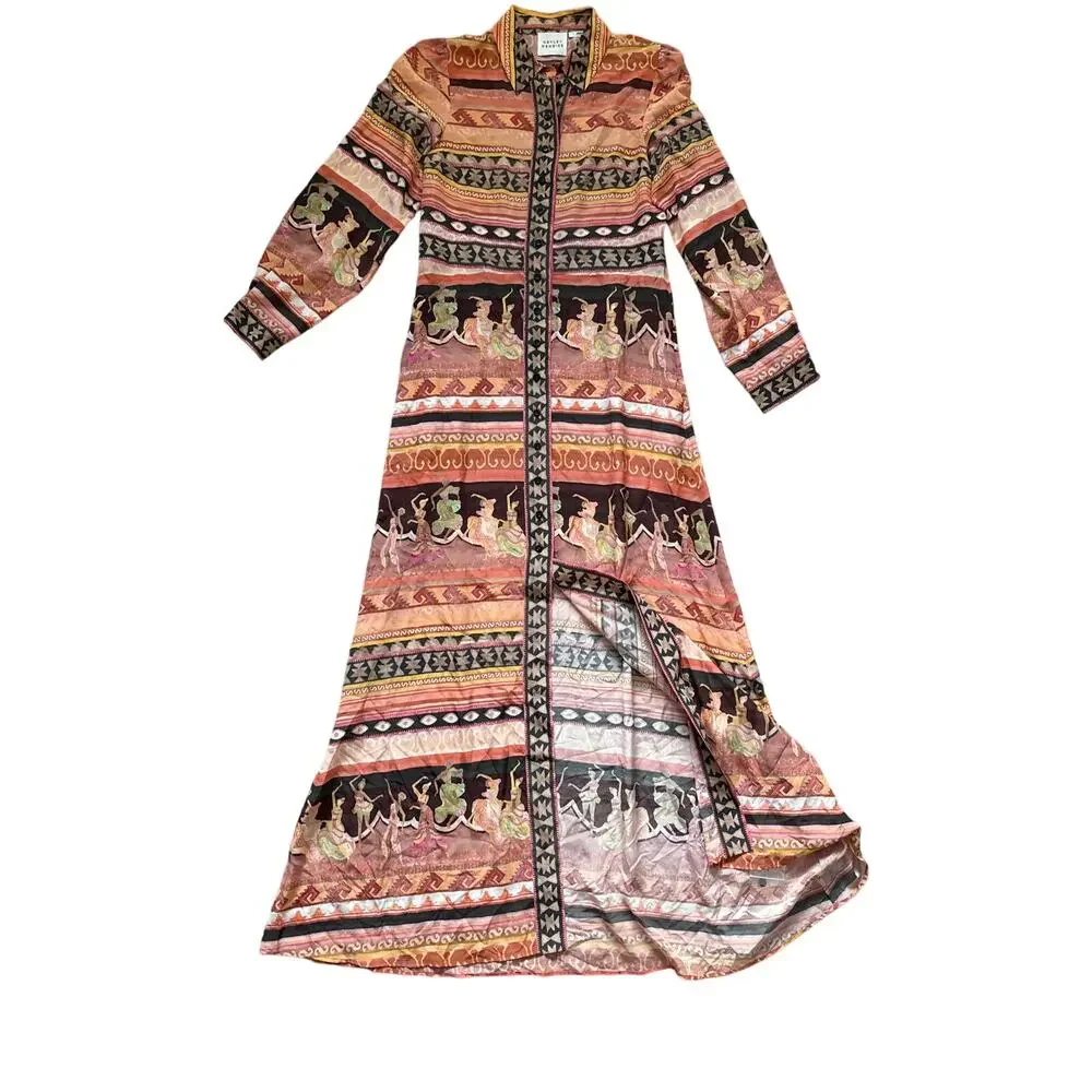 Peach Multi Printed Maxi Shirt Dress - Picture 7 of 16